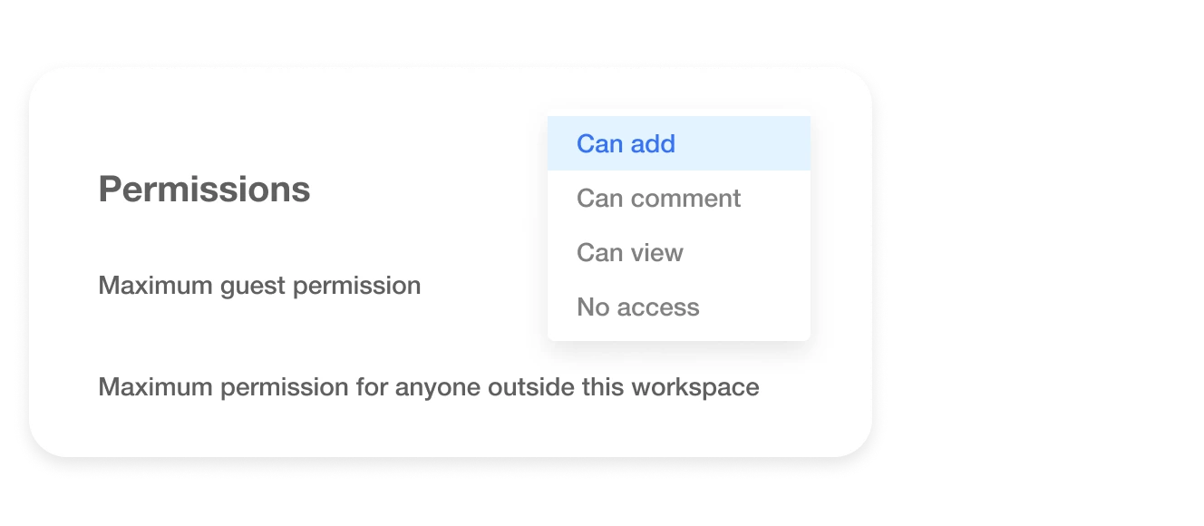 An illustration showcasing the 'Manage Permissions' feature of Visla's Video Collaboration Workspace. The image highlights how the workspace allows for easy-to-manage permissions, enabling users to control what team members can do. This ensures secure collaboration by allowing the setting of specific roles and access levels to keep data protected and the team productive.